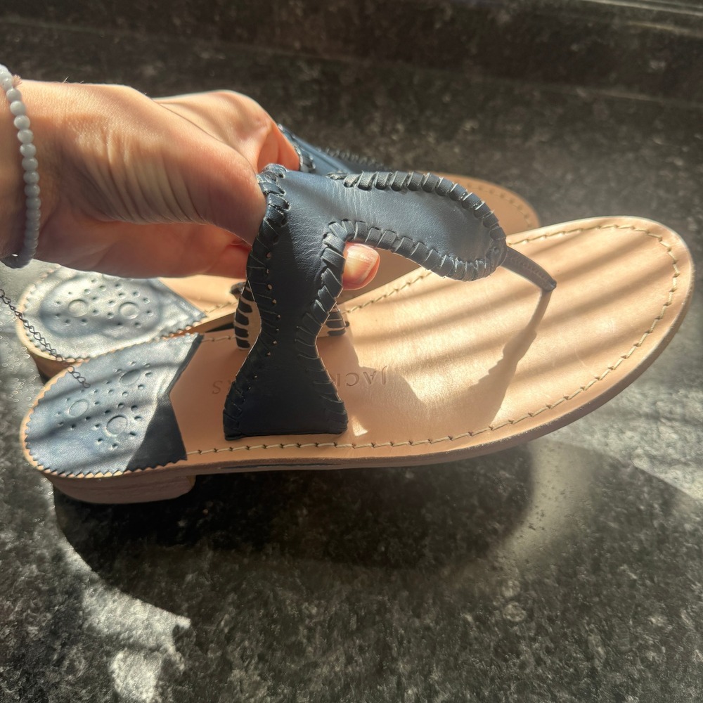 Jack Rogers Jacks Flat Sandals Navy Blue Leather Whipstitch Thong 9M Classic - Picture 6 of 8